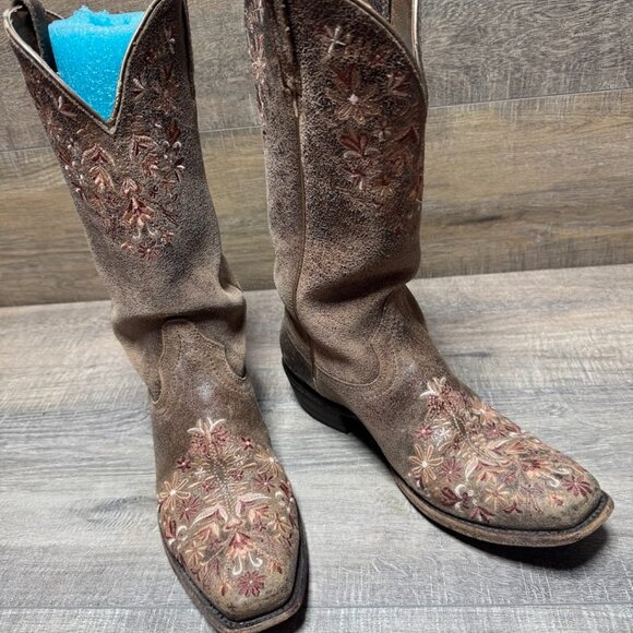 Ariat Ardent Brown Leather Floral Embroidered Western Boots Women's Size 8 - Picture 6 of 7